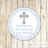Blue Grey Boy Christening Baptism Communion Thank You Tag Label Sticker