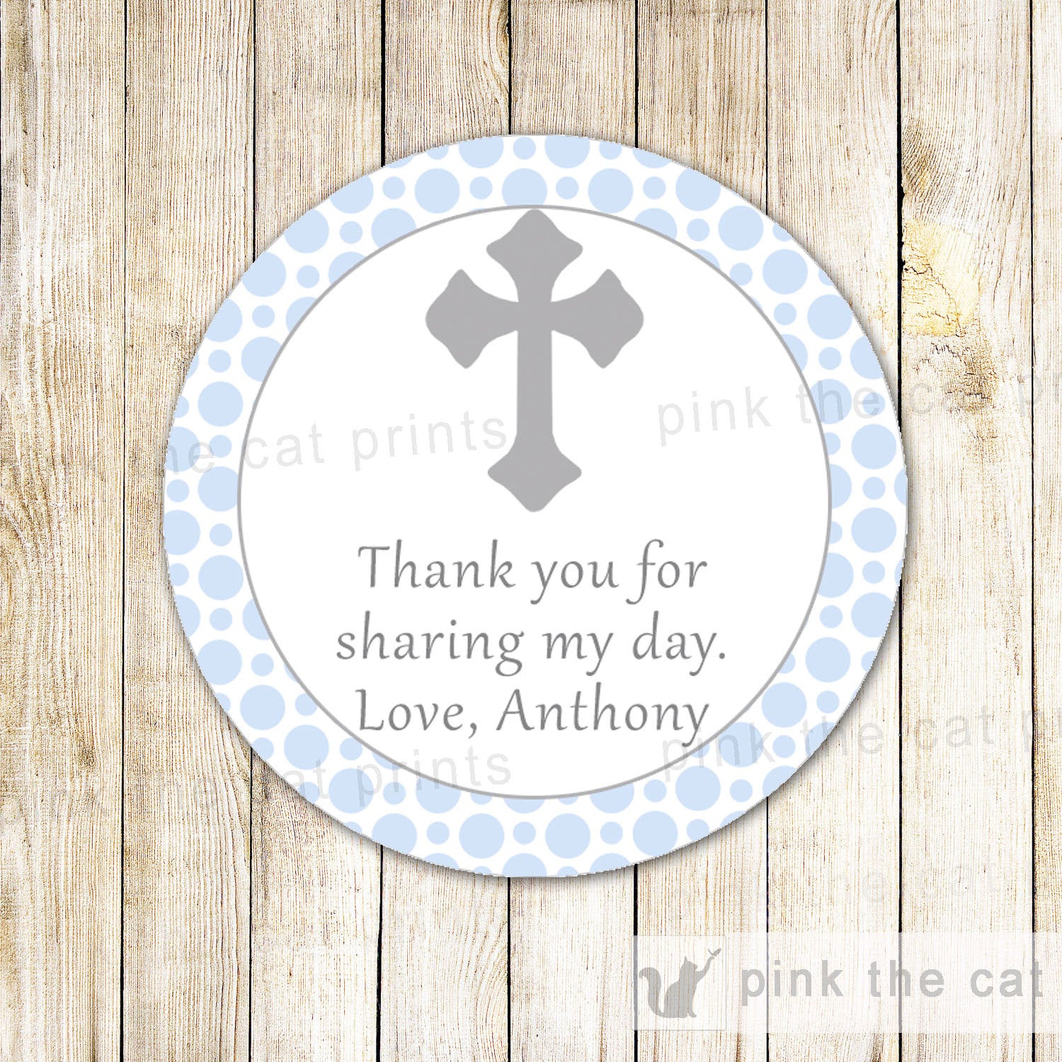 Boy Baptism Communion Light Blue Favor Label Tag