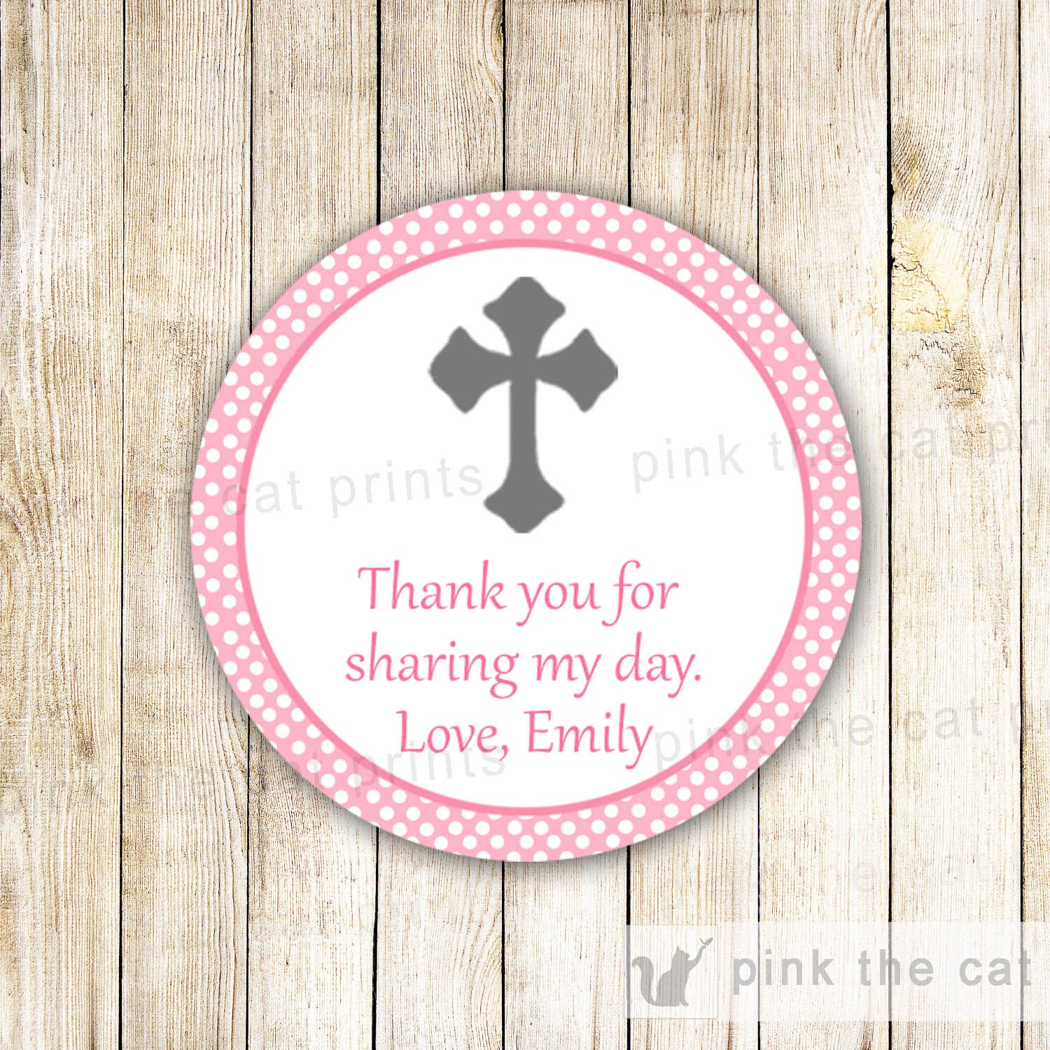 Pink Dots Girl Christening Baptism Communion Thank You Tag Favor Label