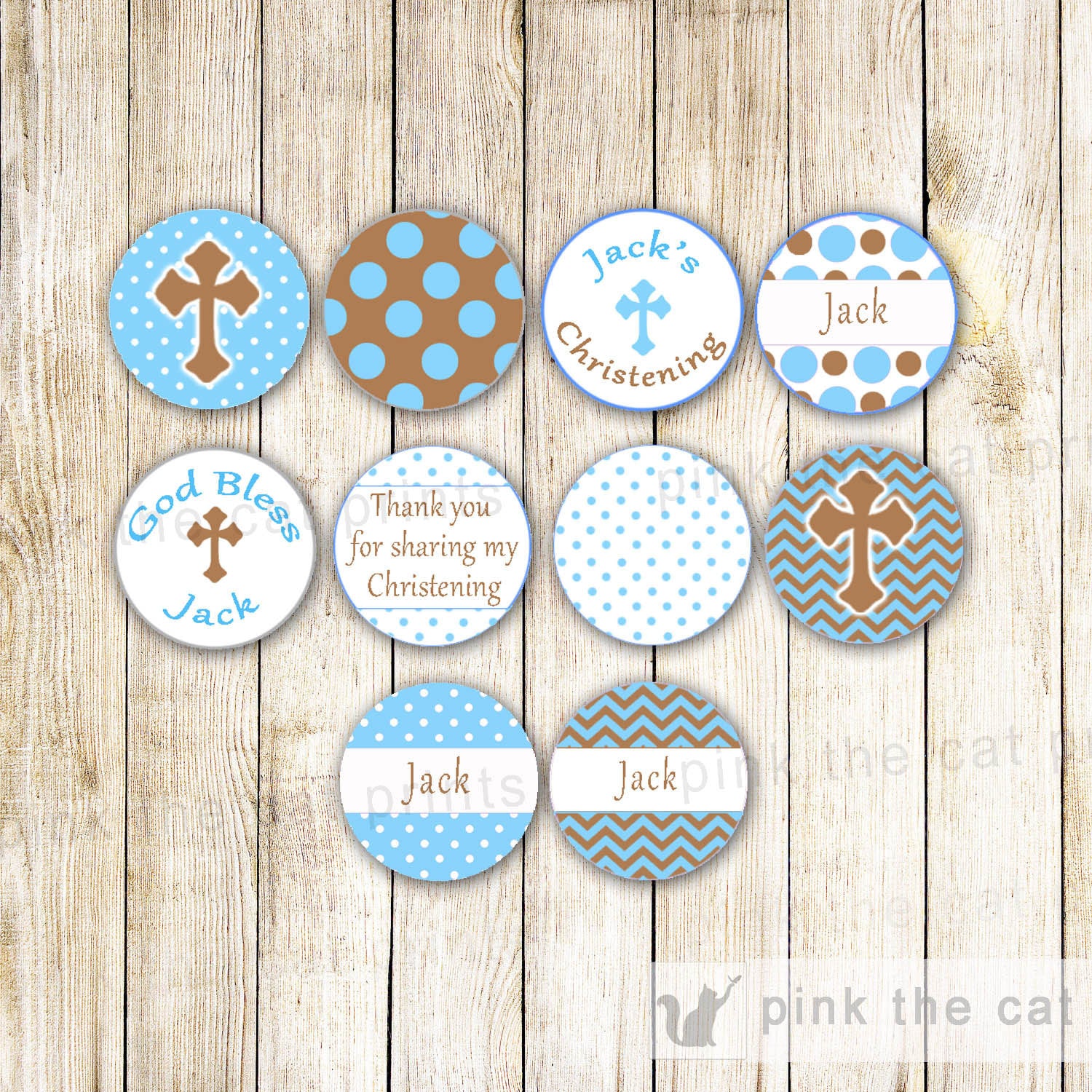 Small Candy Label Sticker Blue Brown Baptism Christening