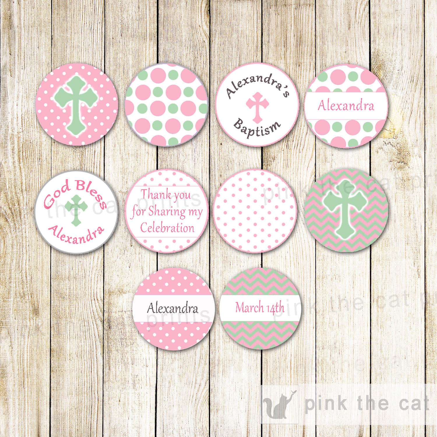 Small Candy Label Sticker Green Pink Christening Baptism