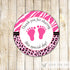 Baby Girl Shower Thank You Label Sticker Tag Hot Pink Black Zebra