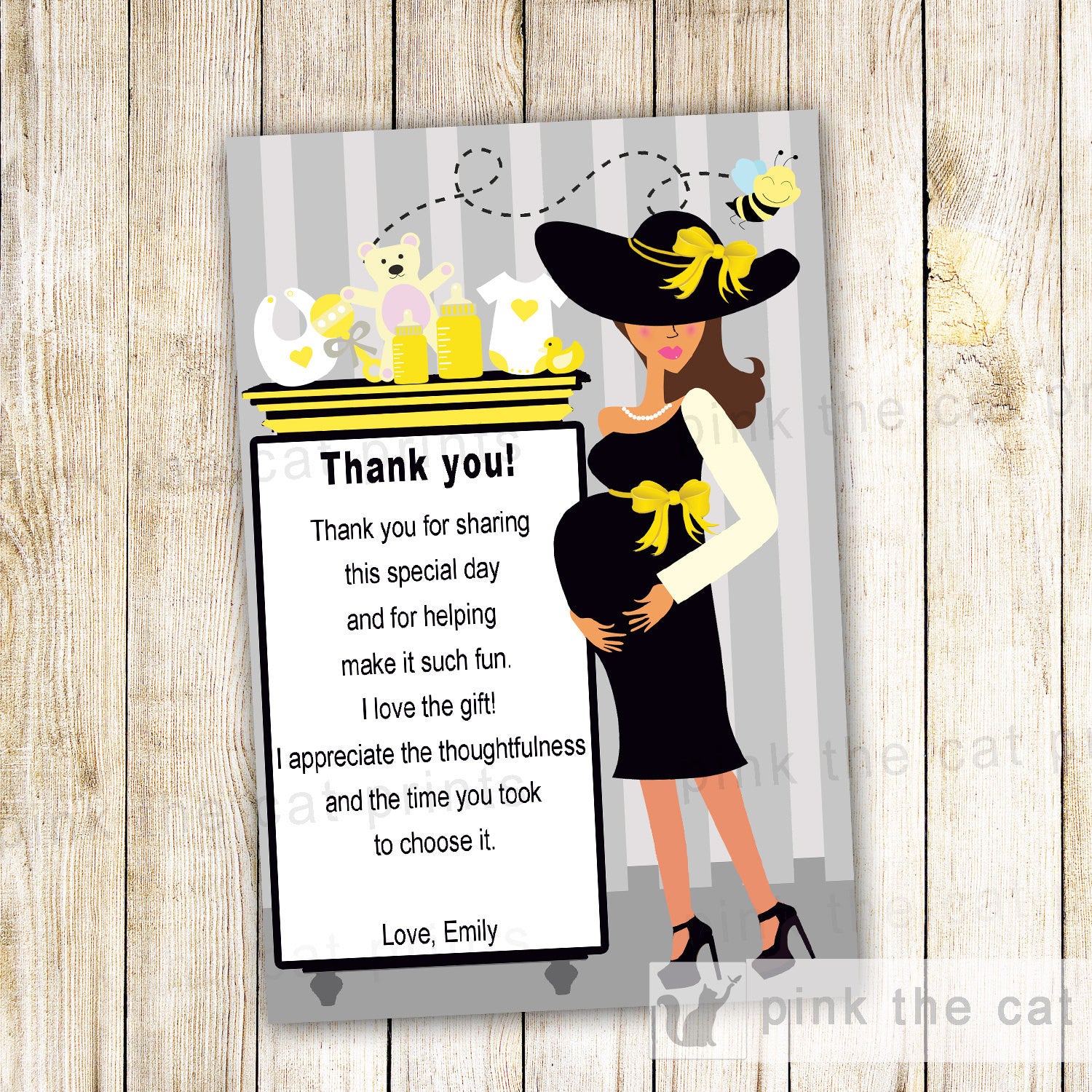 Bee Thank You Card Note Gender Reveal Baby Shower Pregnant Woman Gifts