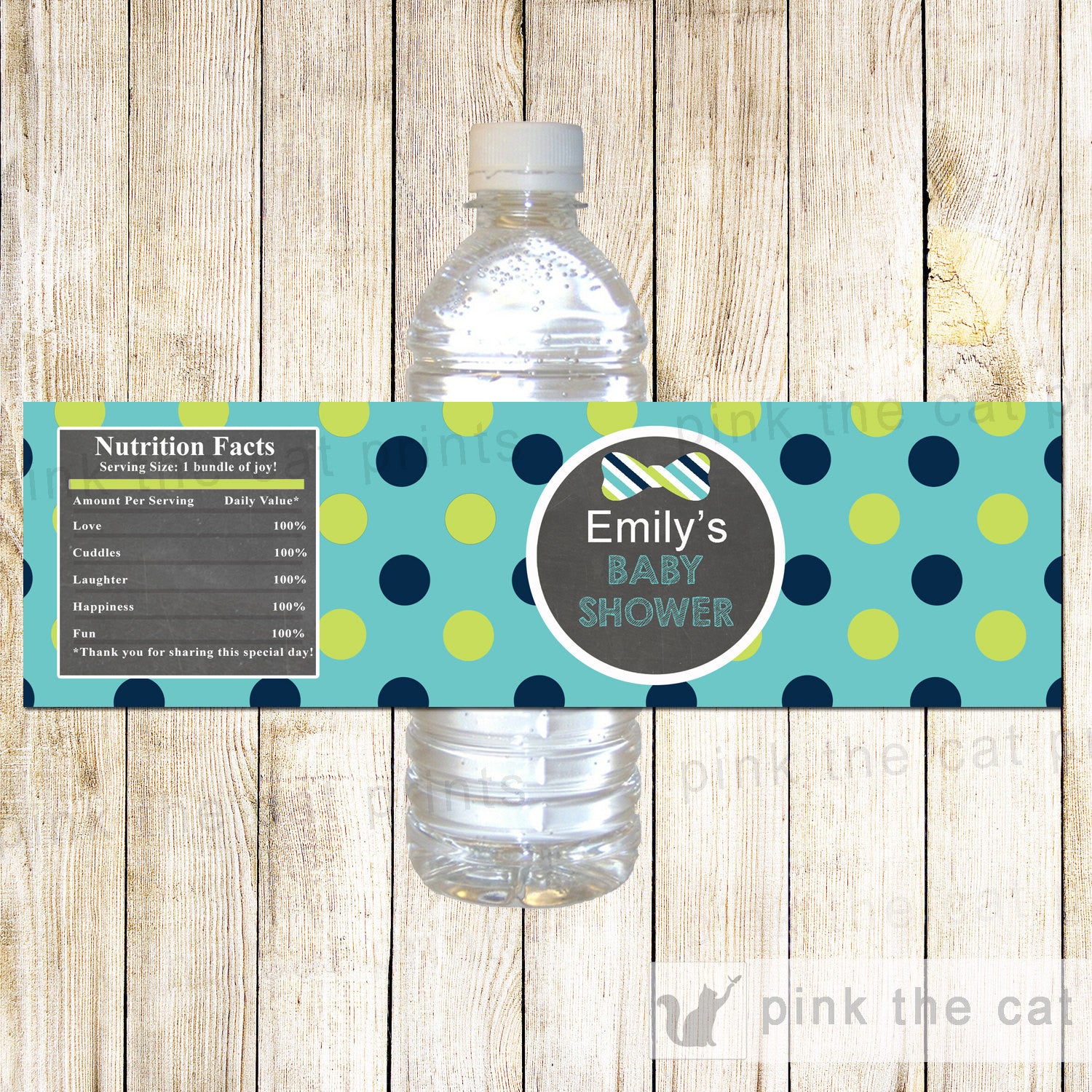 Bow Tie Chalkboard Baby Shower Bottle Label