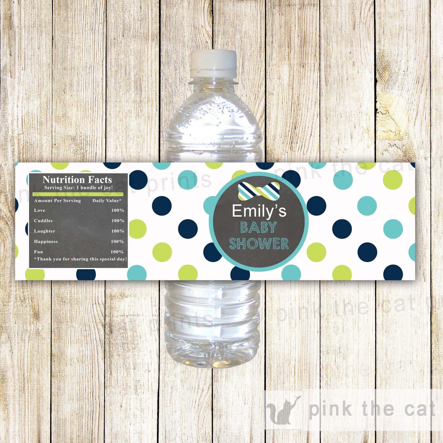 Bow Tie Chalkboard Bottle Label Teal Green Blue