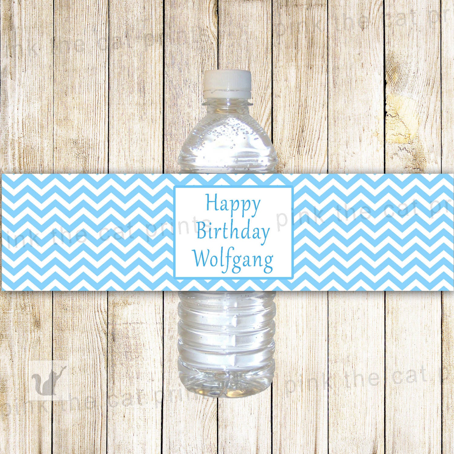 Blue White Chevron Bottle Label Birthday Baby Shower