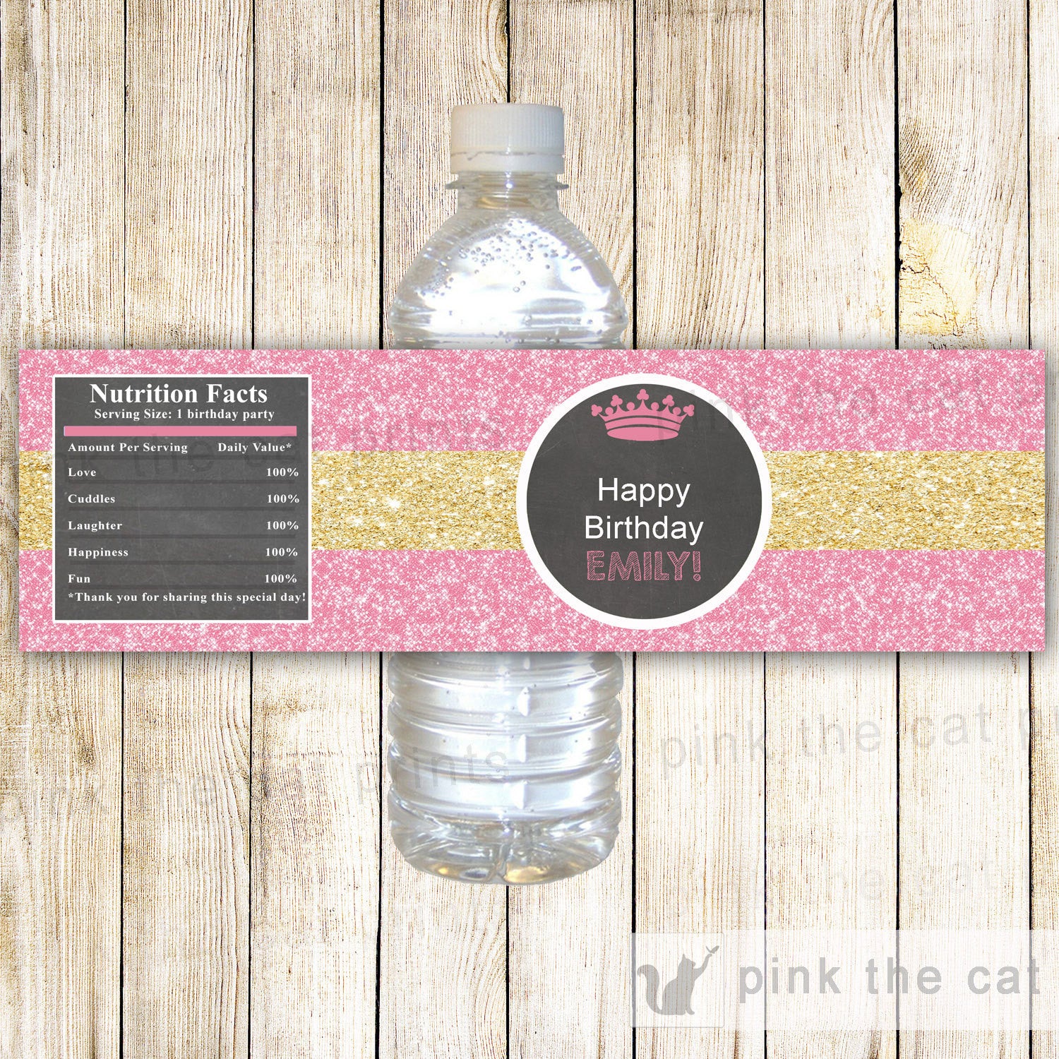 Princess Bottle Label Baby Shower Birthday Glitter Pink