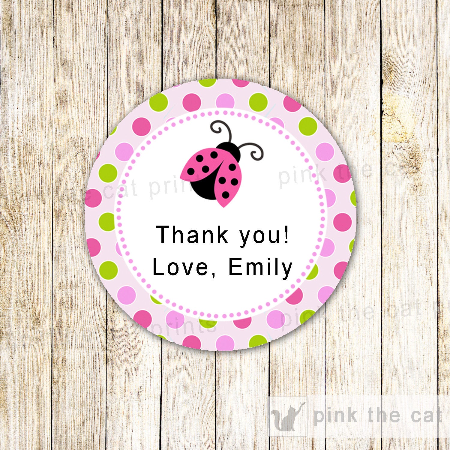 Little Ladybug Thank You Labels - Gift Favor Tags Baby Girl Shower Pink Green Party Favors INSTANT DOWNLOAD