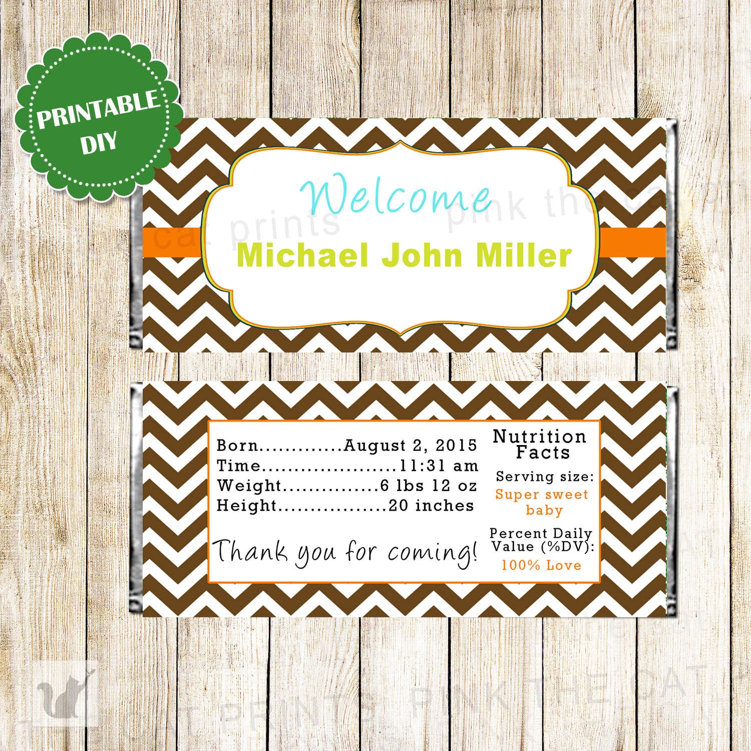 Candy Bar Wrapper Label Brown Orange Chevron