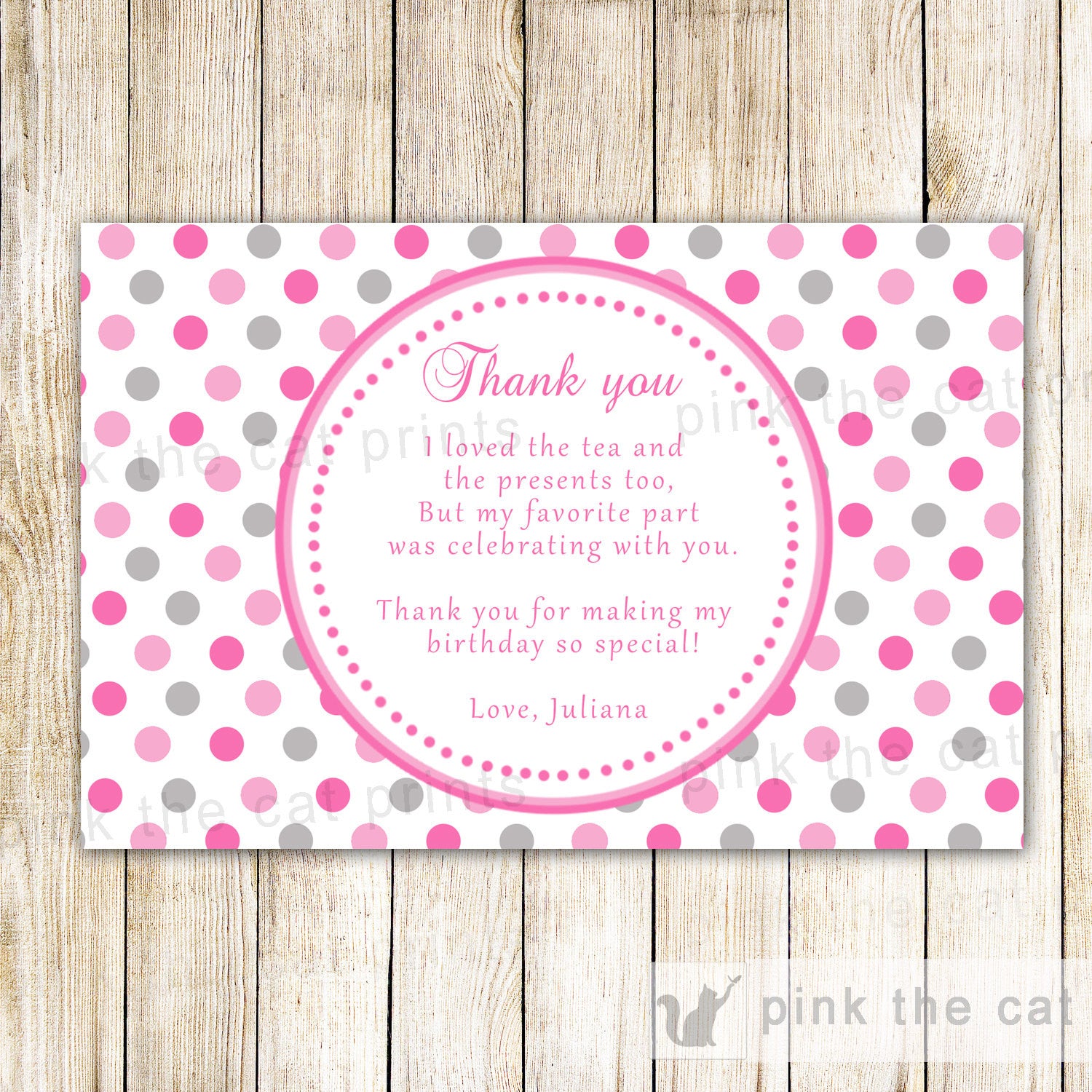 Pink Grey Polka Dots Thank You Note Card Girl Birthday Baby Shower