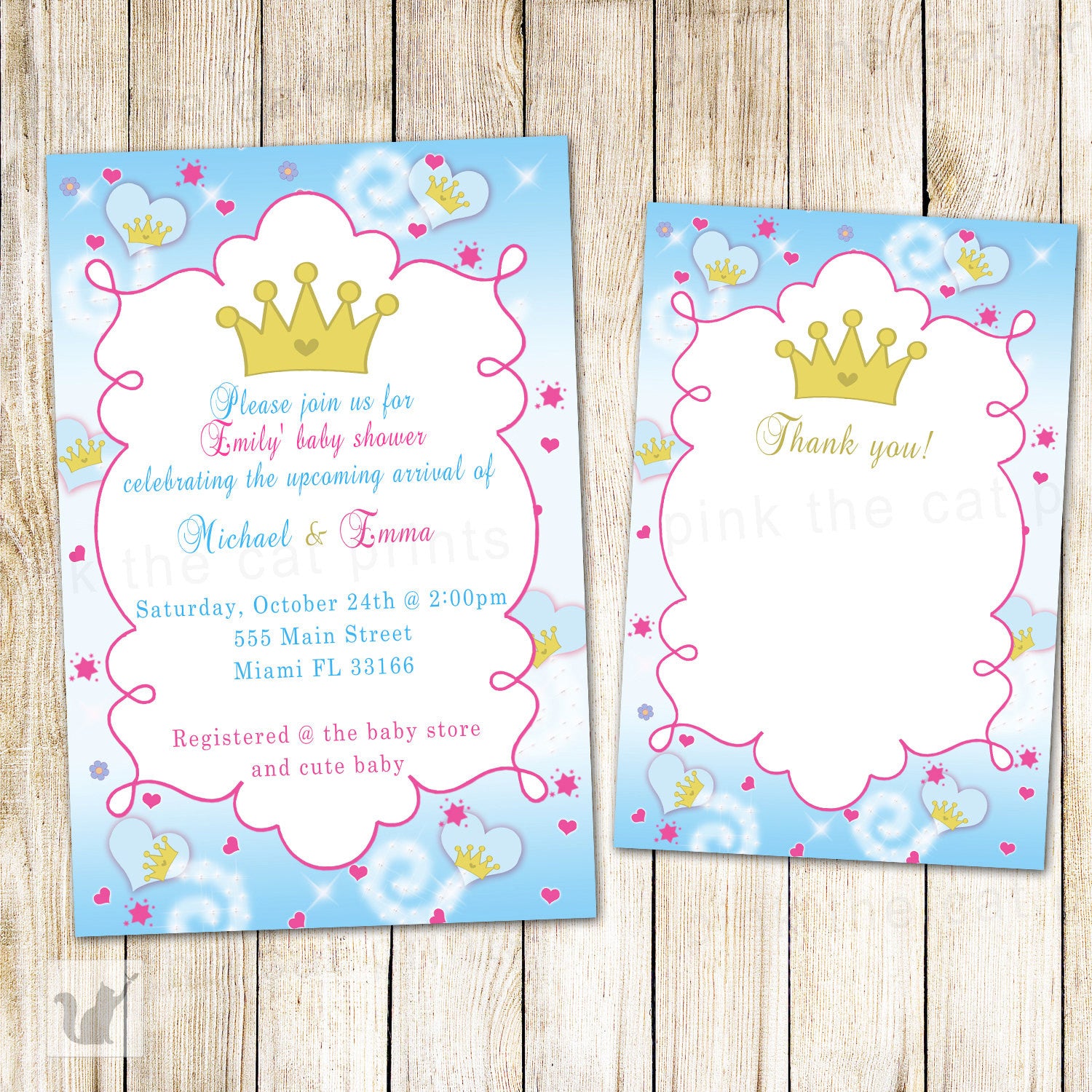 prince princess baby shower invitation