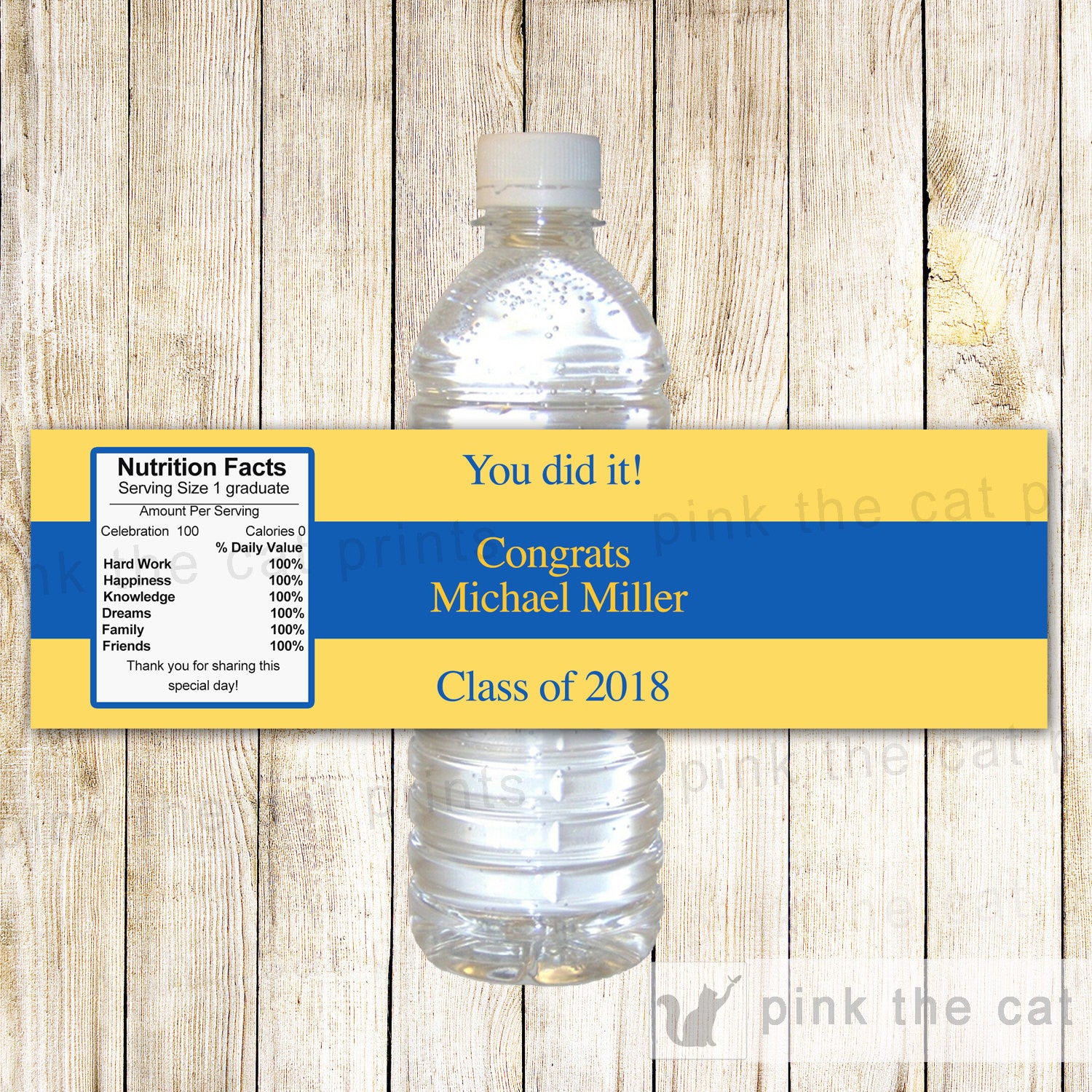 Graduation Party Bottle Label Blue Yellow