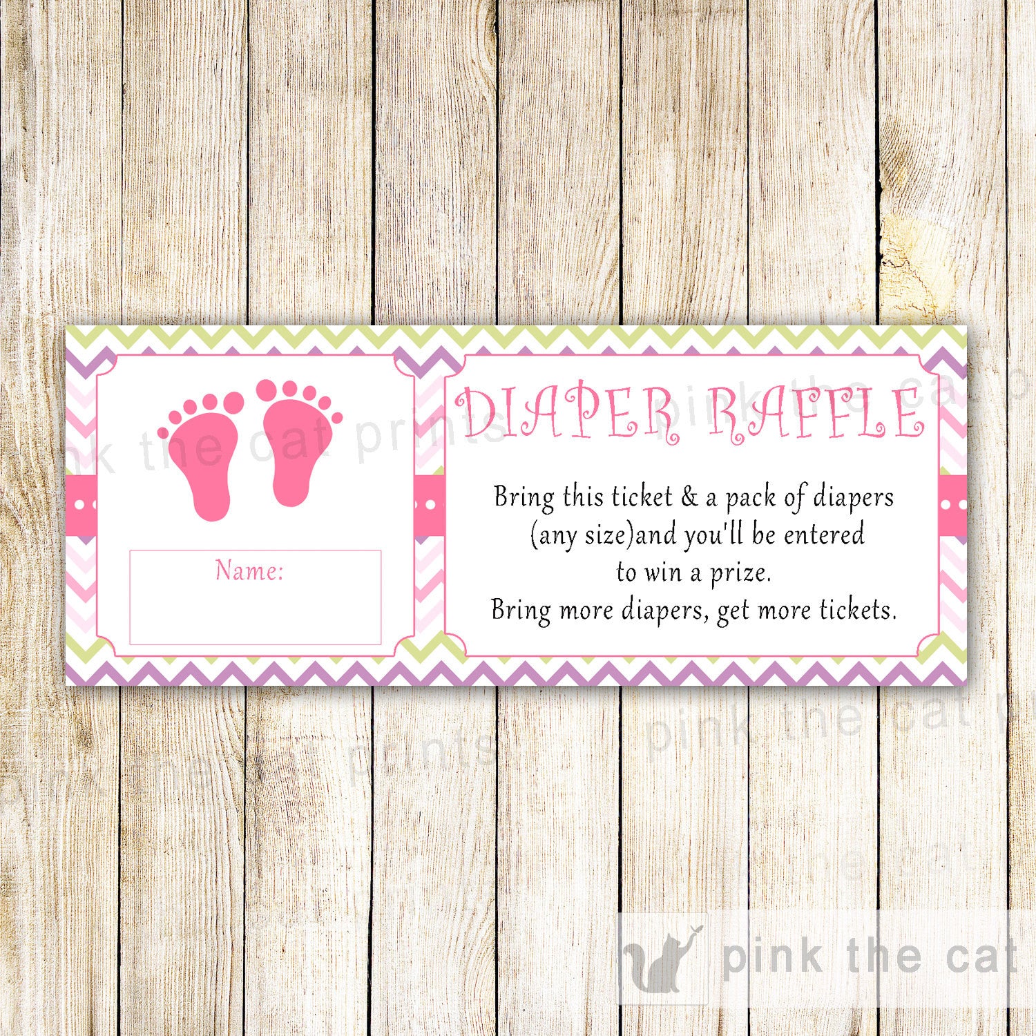 Baby Girl Shower Diaper Raffle Ticket Pink Green Chevron