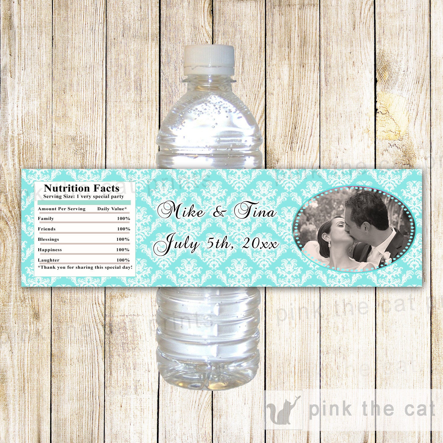 Turquoise Wedding Anniversary Photo Bottle Label