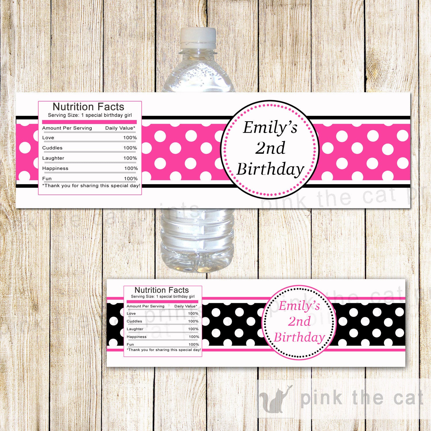 Hot Pink Black Bottle Label Baby Shower Birthday