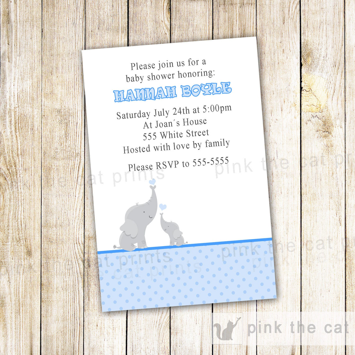 elephant invitation blue baby shower
