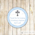 Religious favor label blue silver boy baptism first communion printable