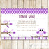 Owl Thank You Card Note Purple Birthday Baby Girl Shower