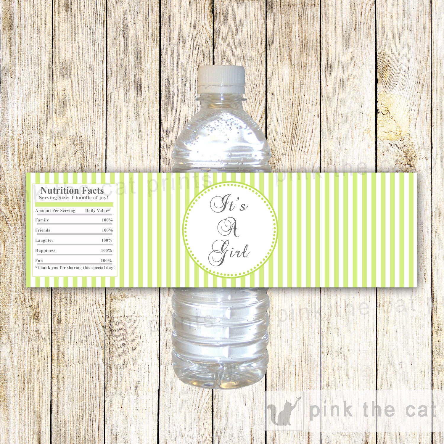 Baby Girl Shower Bottle Label Wrapper Lime Green Stripes