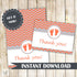 Orange Grey Baby Feet Baby Shower Blank Folded Thank You Cards Note - Silver Coral Baby Shower Party Thank You Card Unisex INSTANT DOWNLOAD