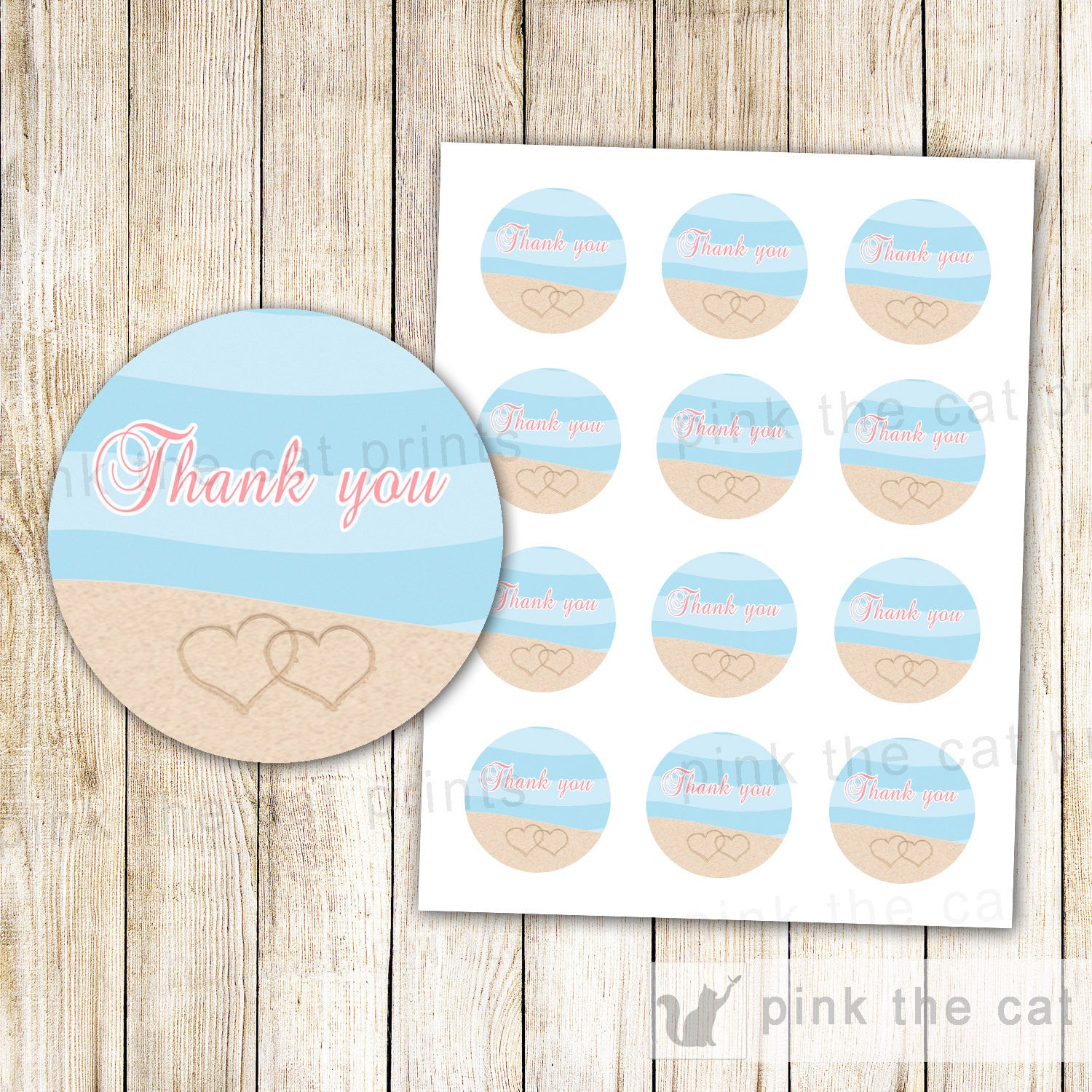 Beach Wedding Bridal Shower Tag Favor Label Thank You Sticker