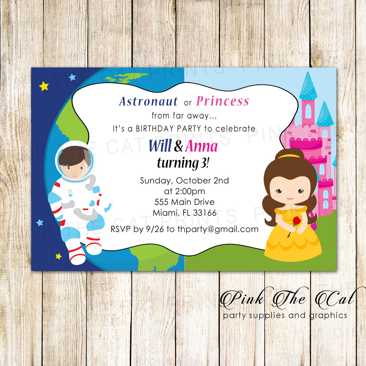 Princess Astronaut Invitation Kids Birthday Printable