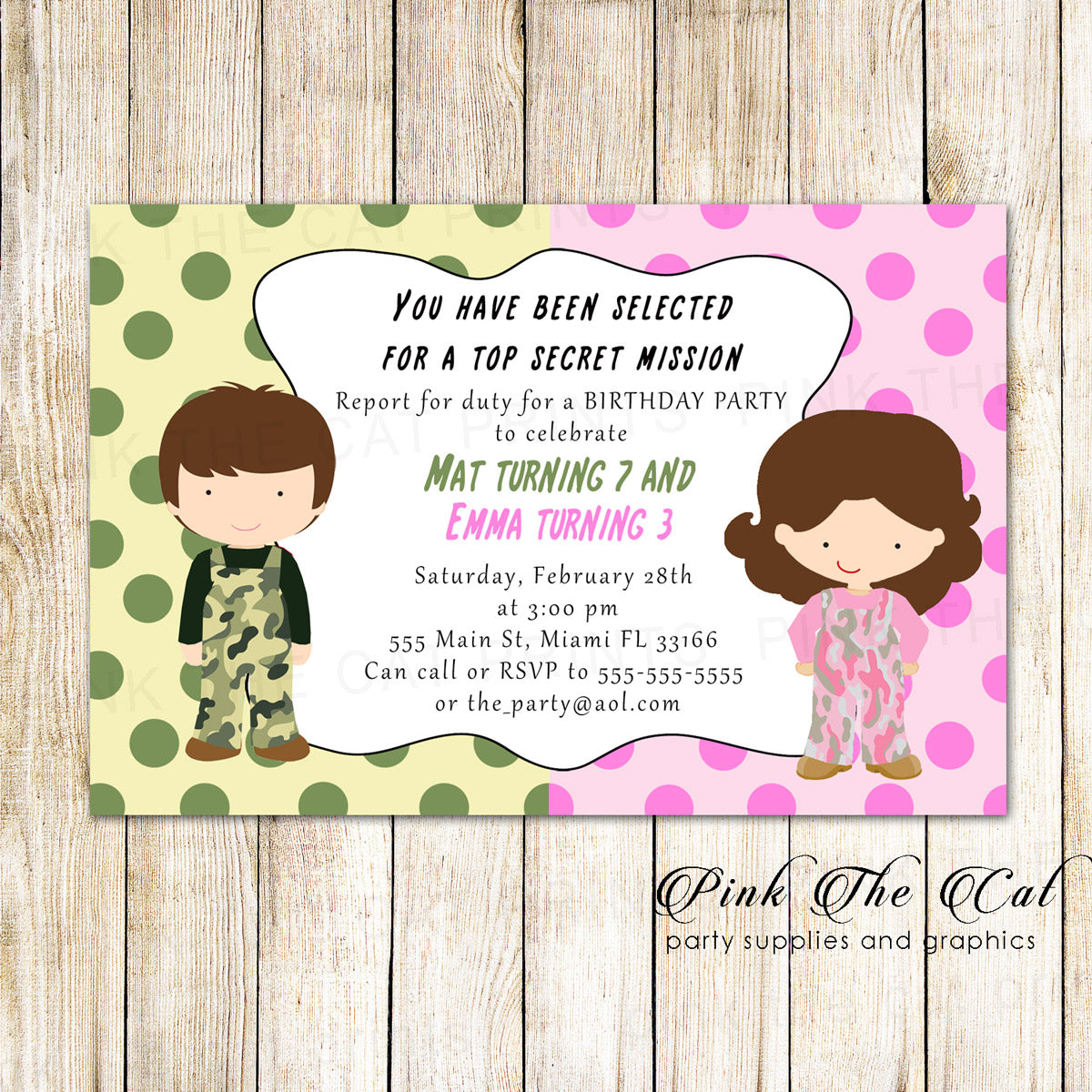 30 Cards Camouflage Army Invitation Kids Birthday