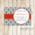 30 Invitations Adult Birthday Bridal Shower Red Black Damask