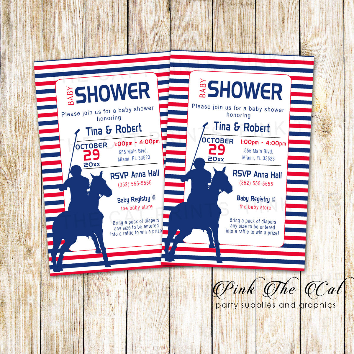 30 Cards Polo Invitation Navy Blue Red Baby Shower Birthday