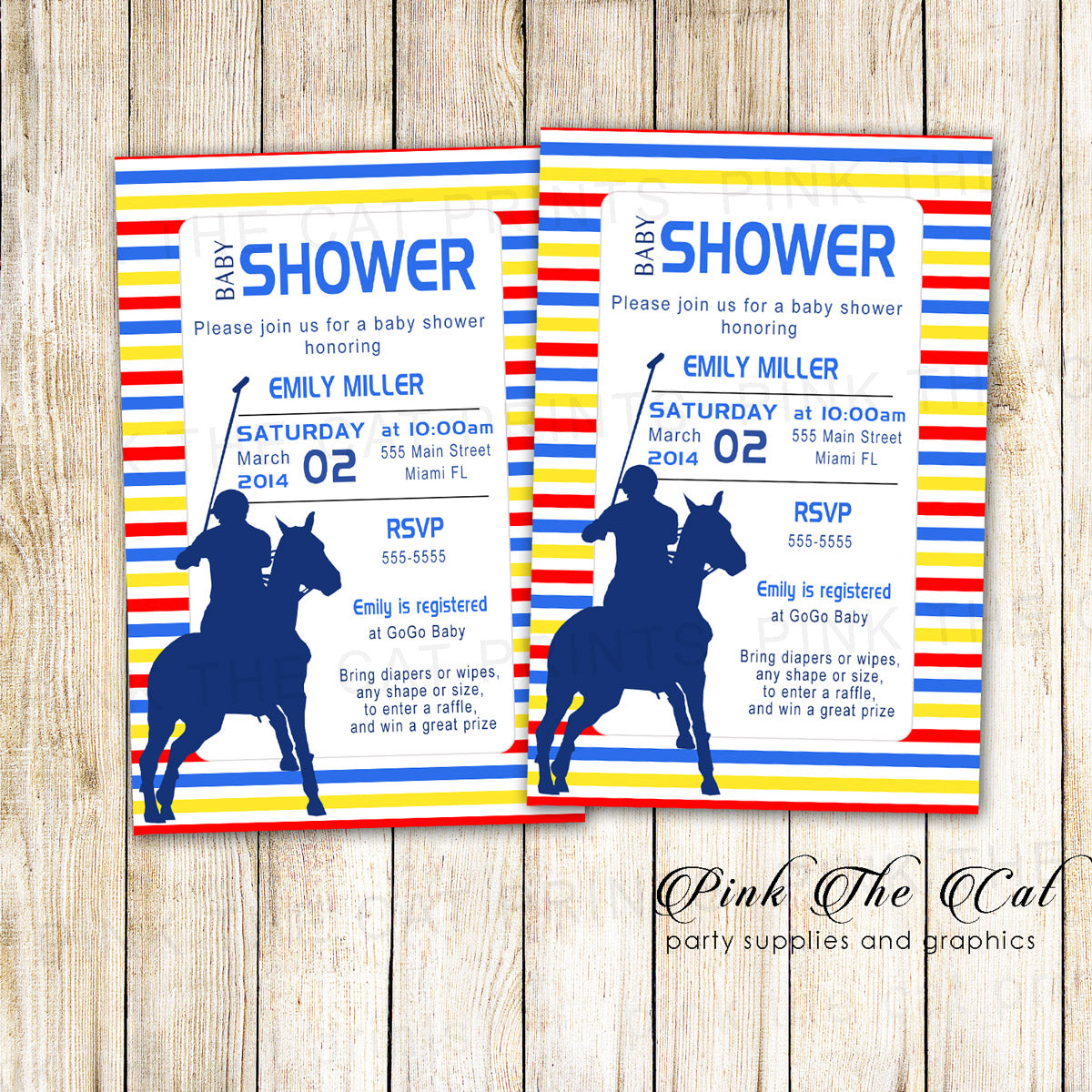 30 Polo Invitations Yellow Red Blue Baby Shower Birthday