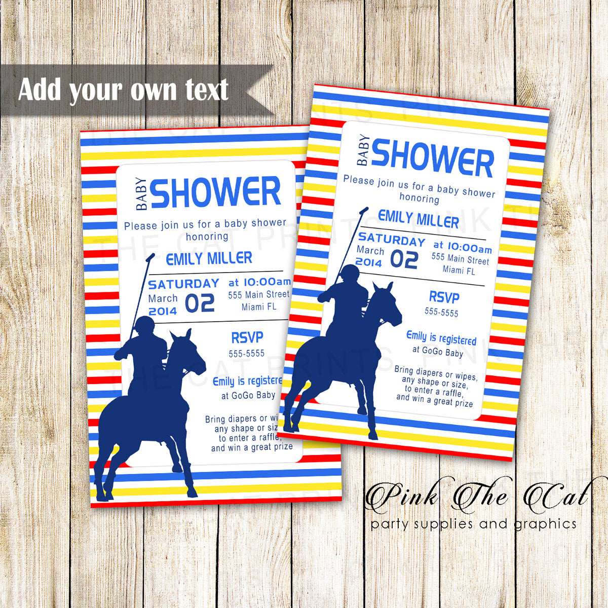 Polo Invitation Yellow Red Blue Baby Shower Printable Instant Download