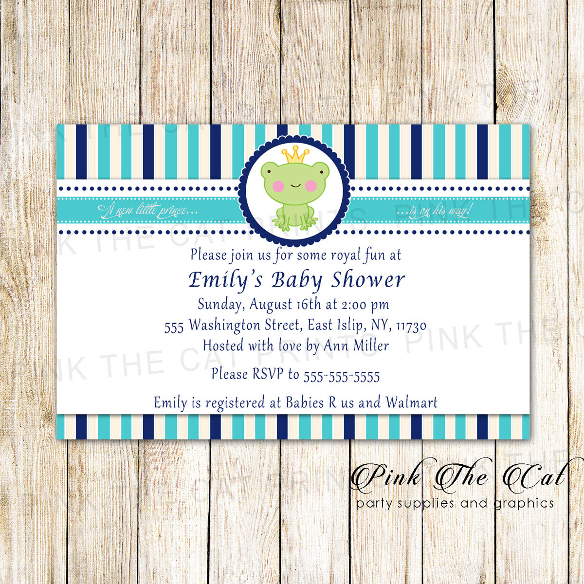 Prince Frog Invitation Baby Shower Teal Blue Printable