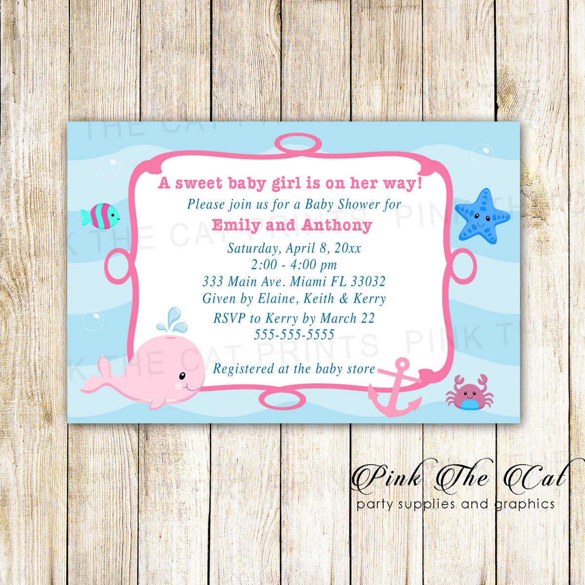 Whale Girl Baby Shower Invitation Printable