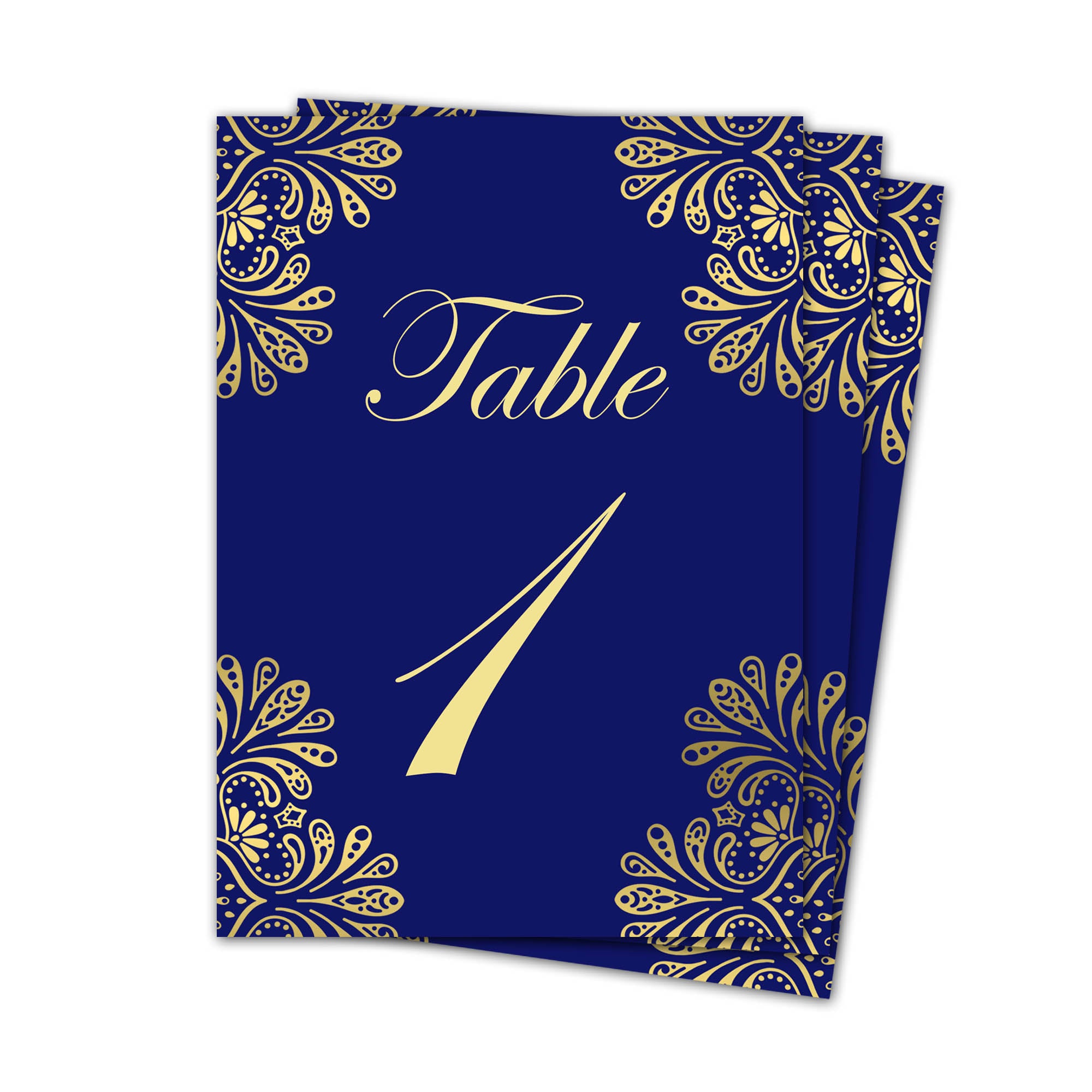 Table numbers gold navy blue floral