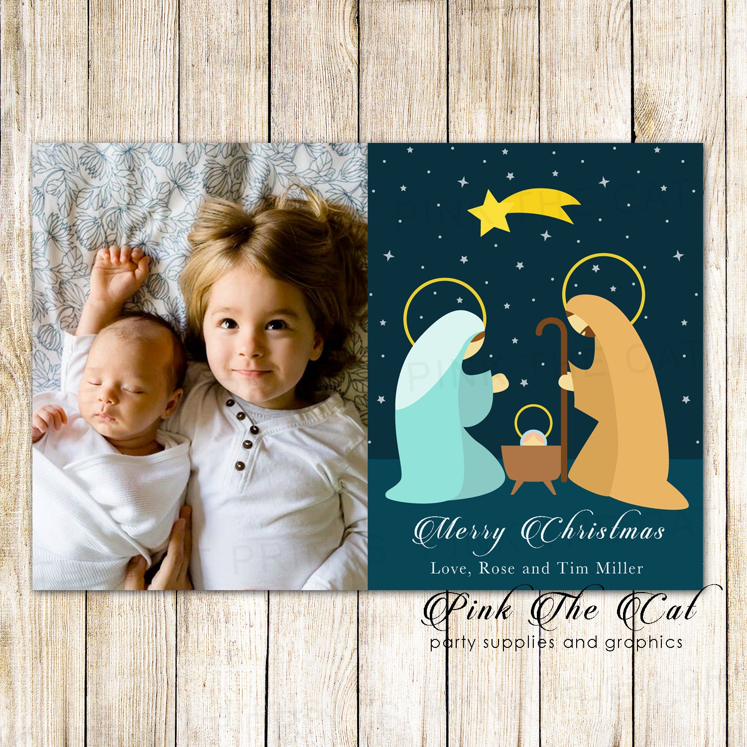 Holiday christmas greeting cards nativity with photo printable