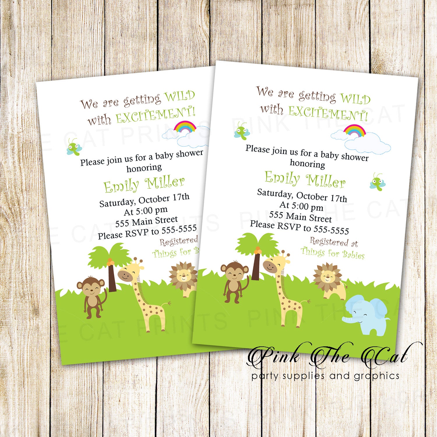 30 Cards Jungle Invitation Birthday Baby Shower Personalized