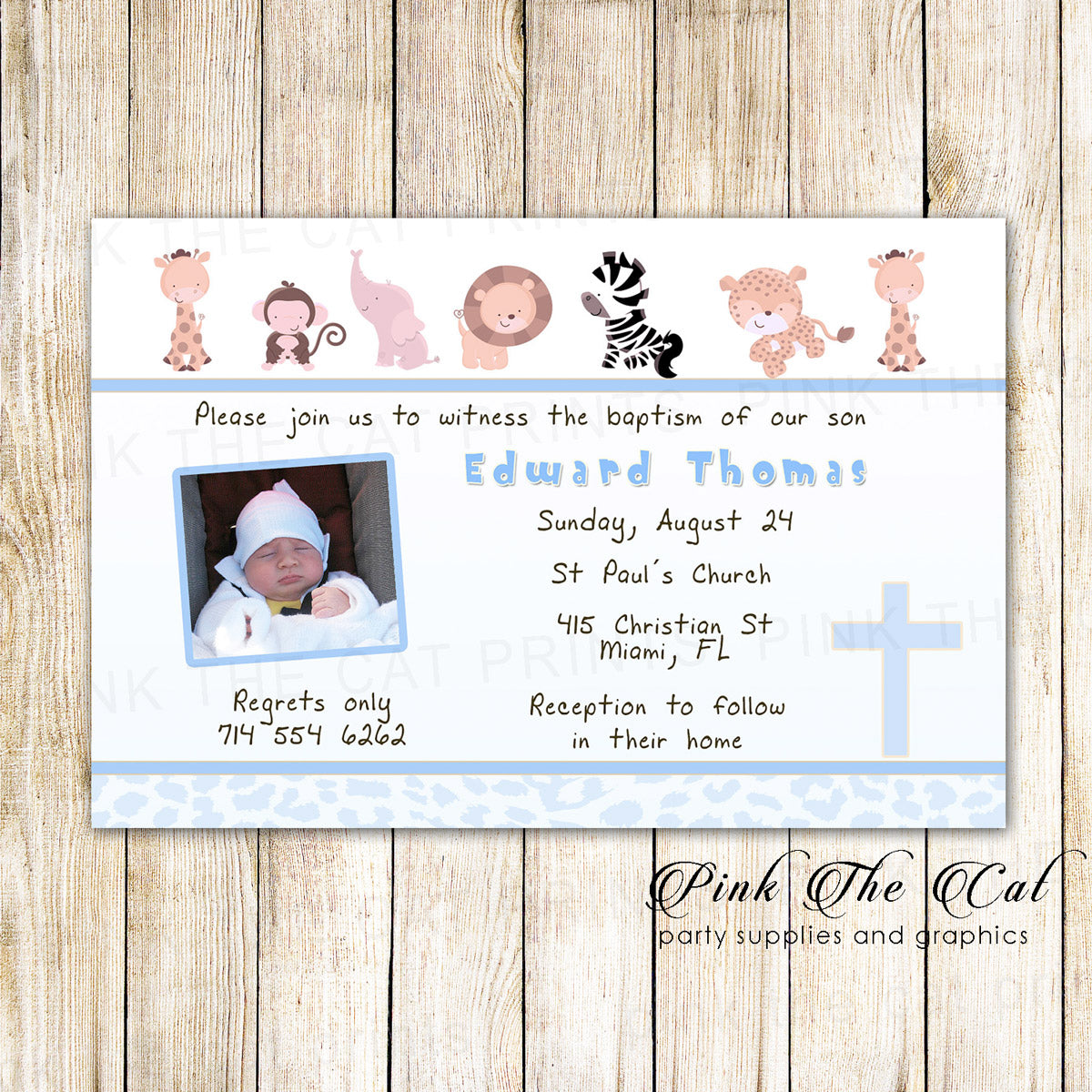 30 Invitations Animals Boy Baptism Christening With Photo 