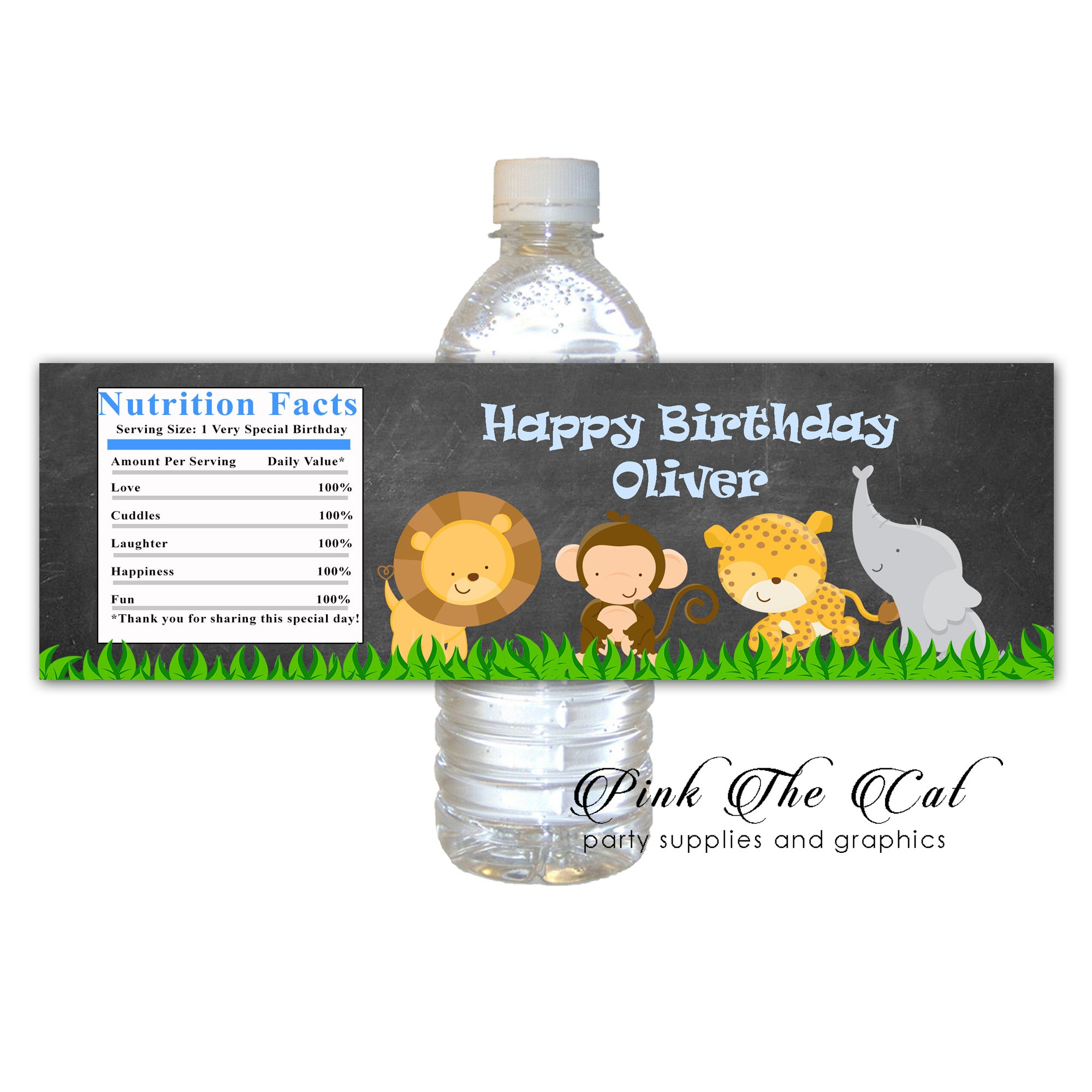 30 Jungle chalkboard bottle stickers birthday baby shower boy