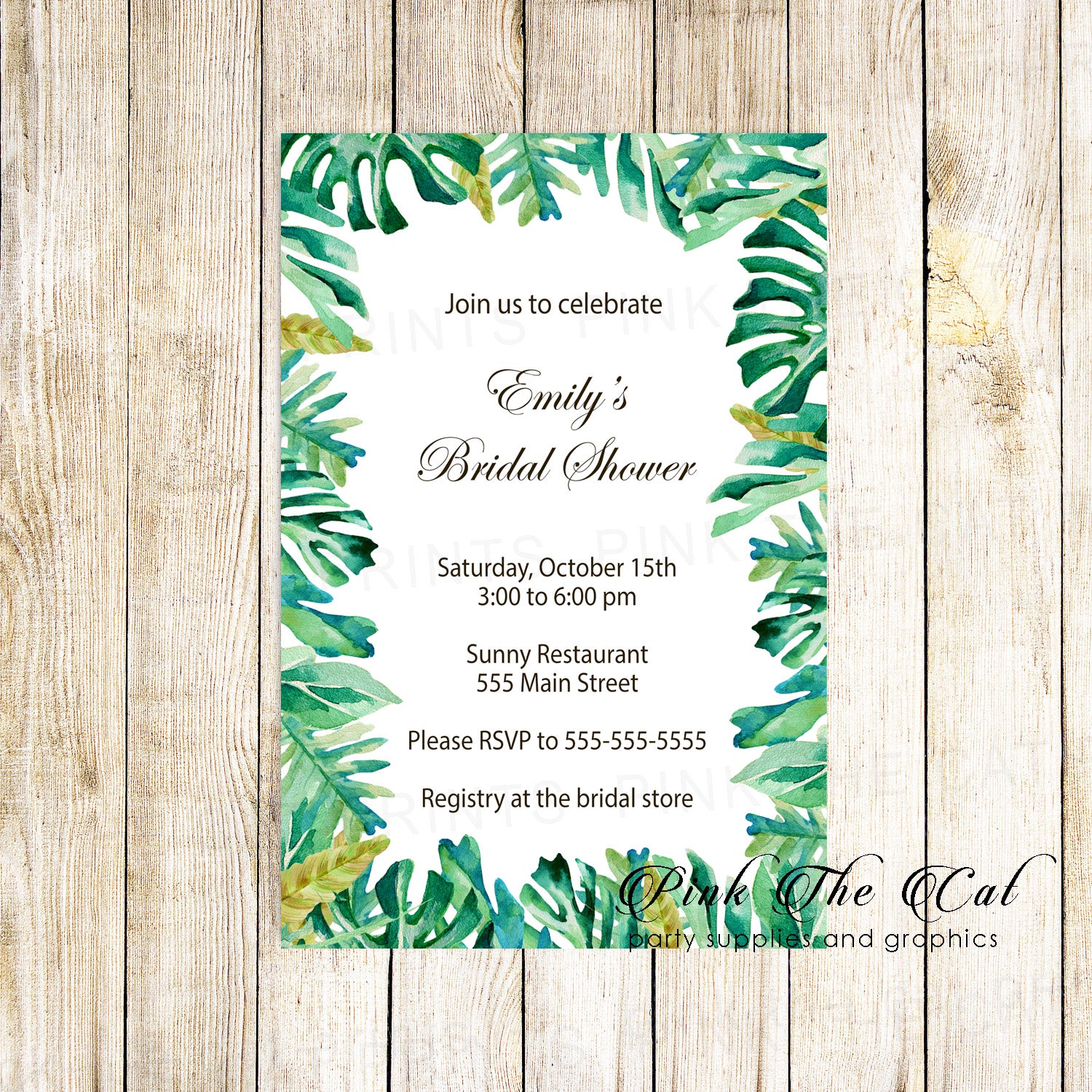 Botanical Bridal Shower Invitation Tropical Leaves Printable