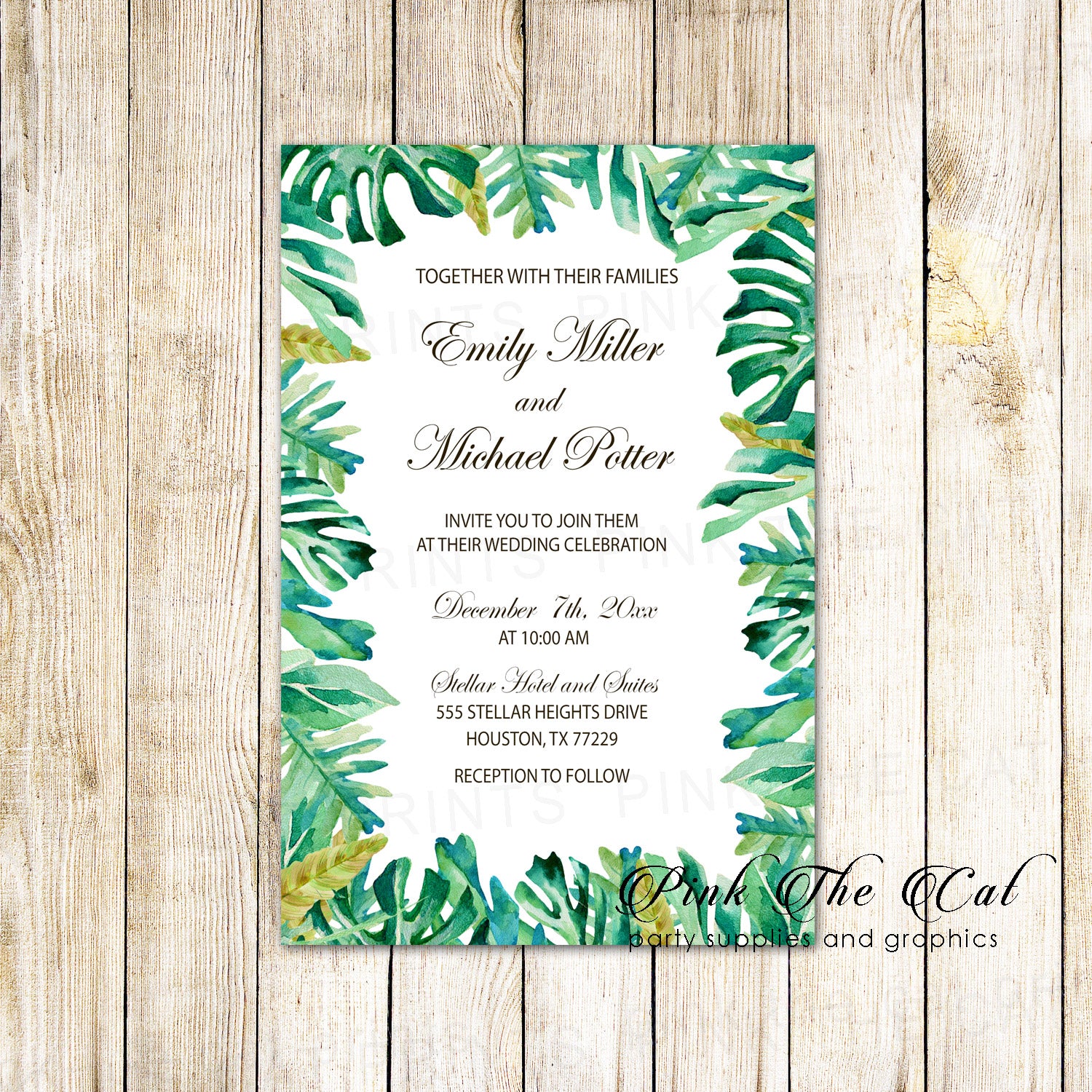 Botanical Wedding Invitation Tropical Leaves Printable