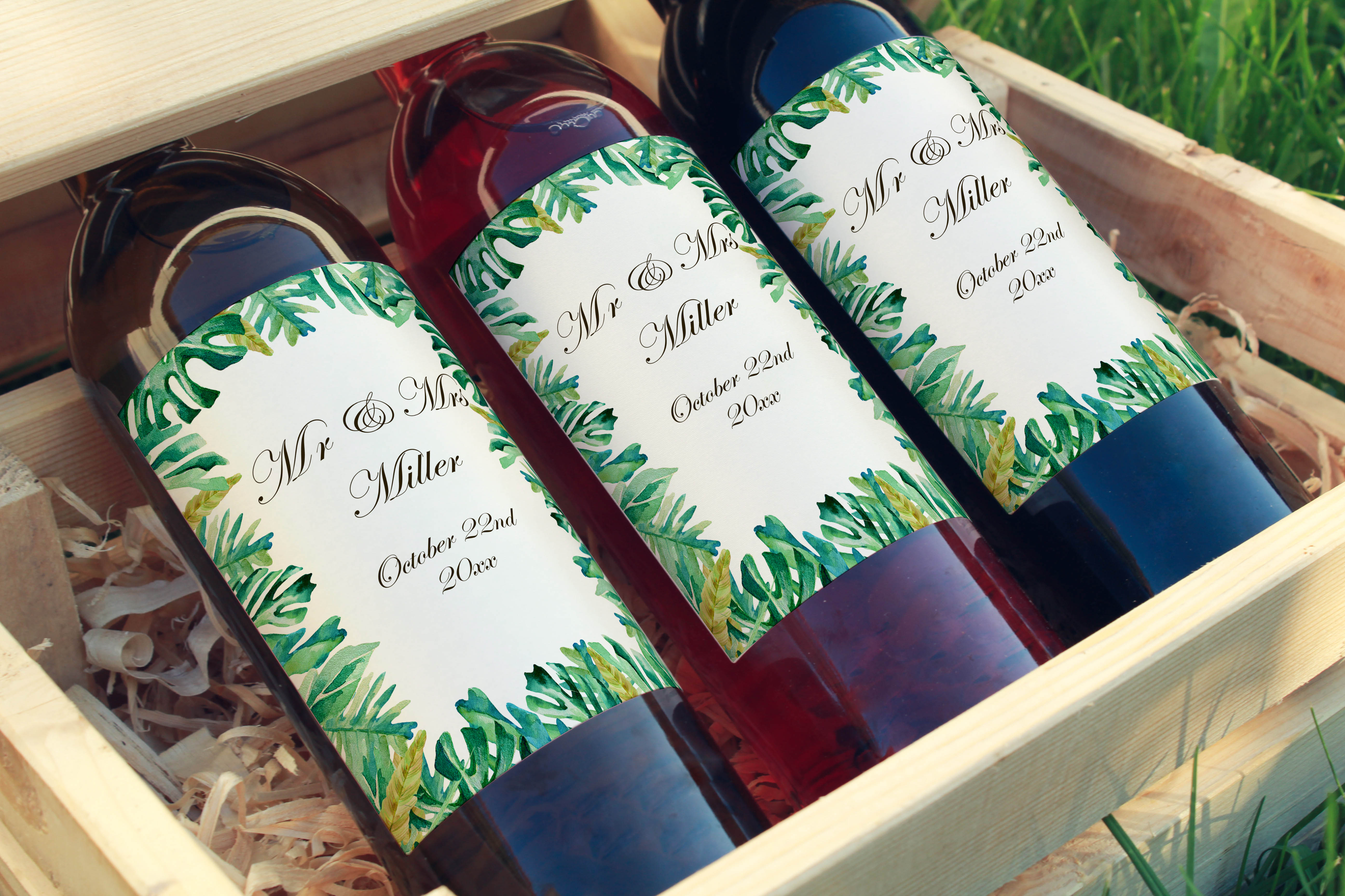 30 wine champagne bottle label botanical wedding