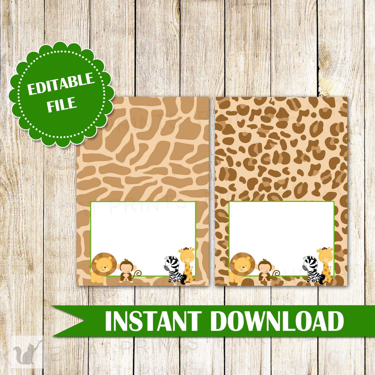 Jungle Buffet Food Label Placement Card Kids Birthday Baby Shower