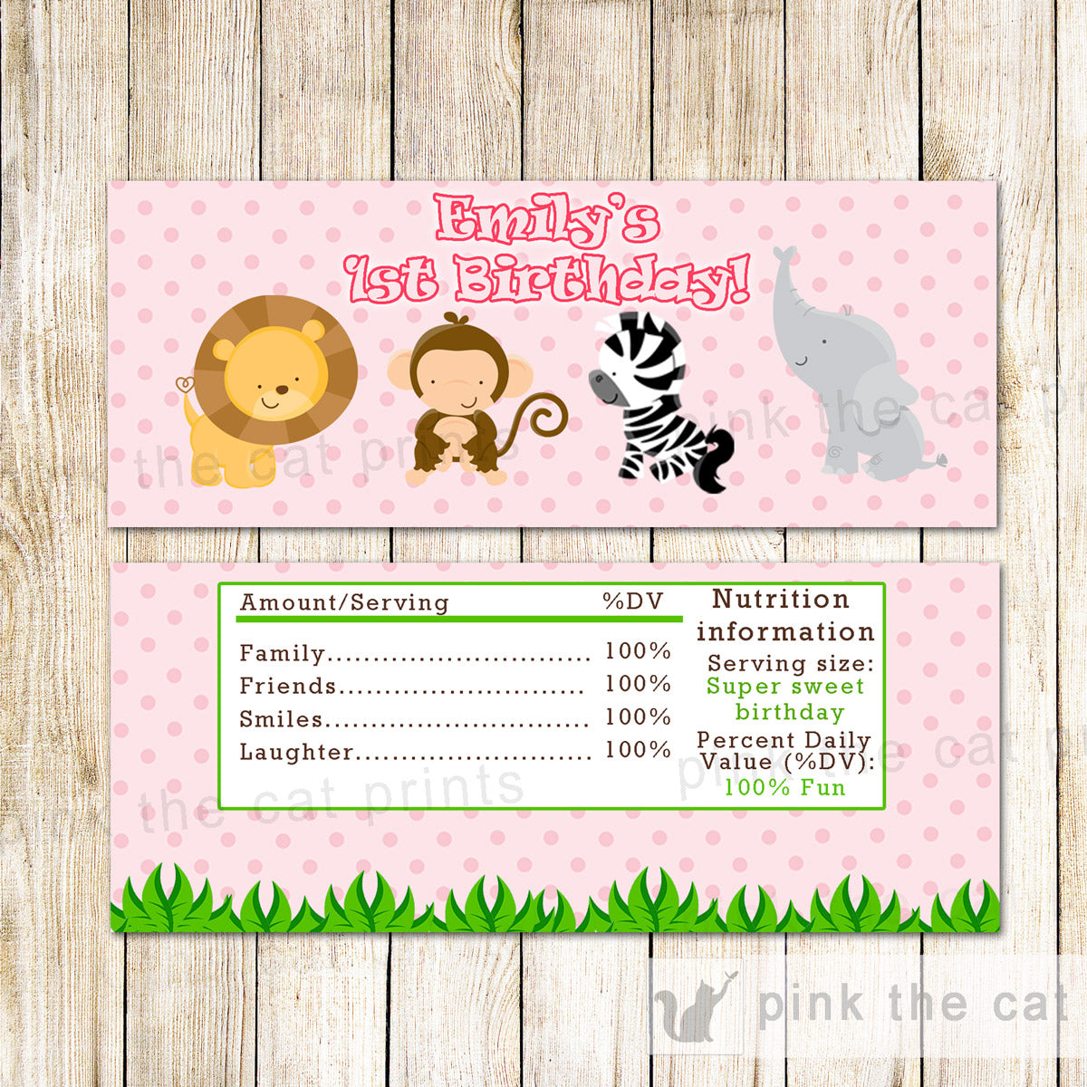 50 Candy Bar Wrappers Jungle Pink Birthday Baby Shower