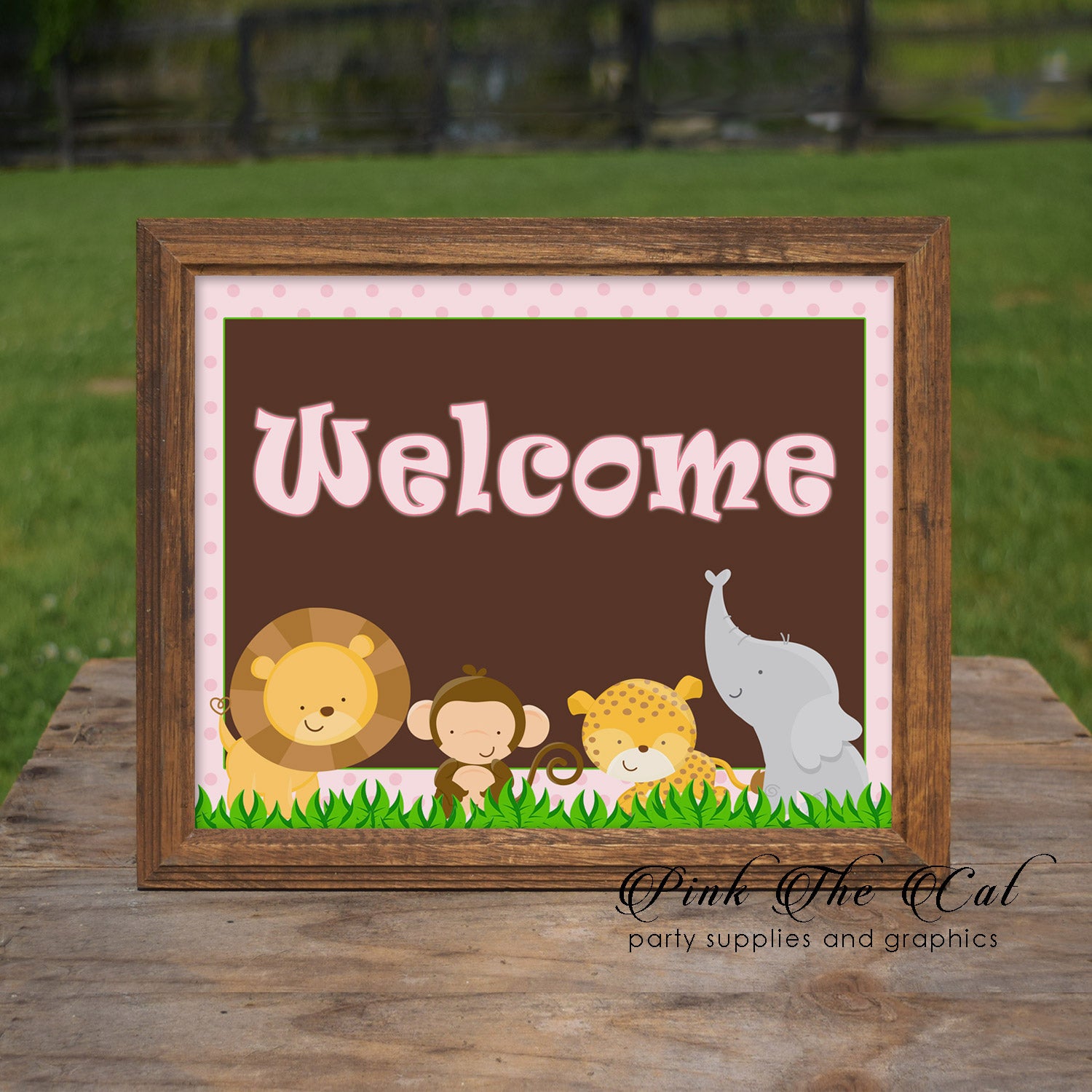 Jungle Welcome Sign Birthday Baby Shower Pink Printable