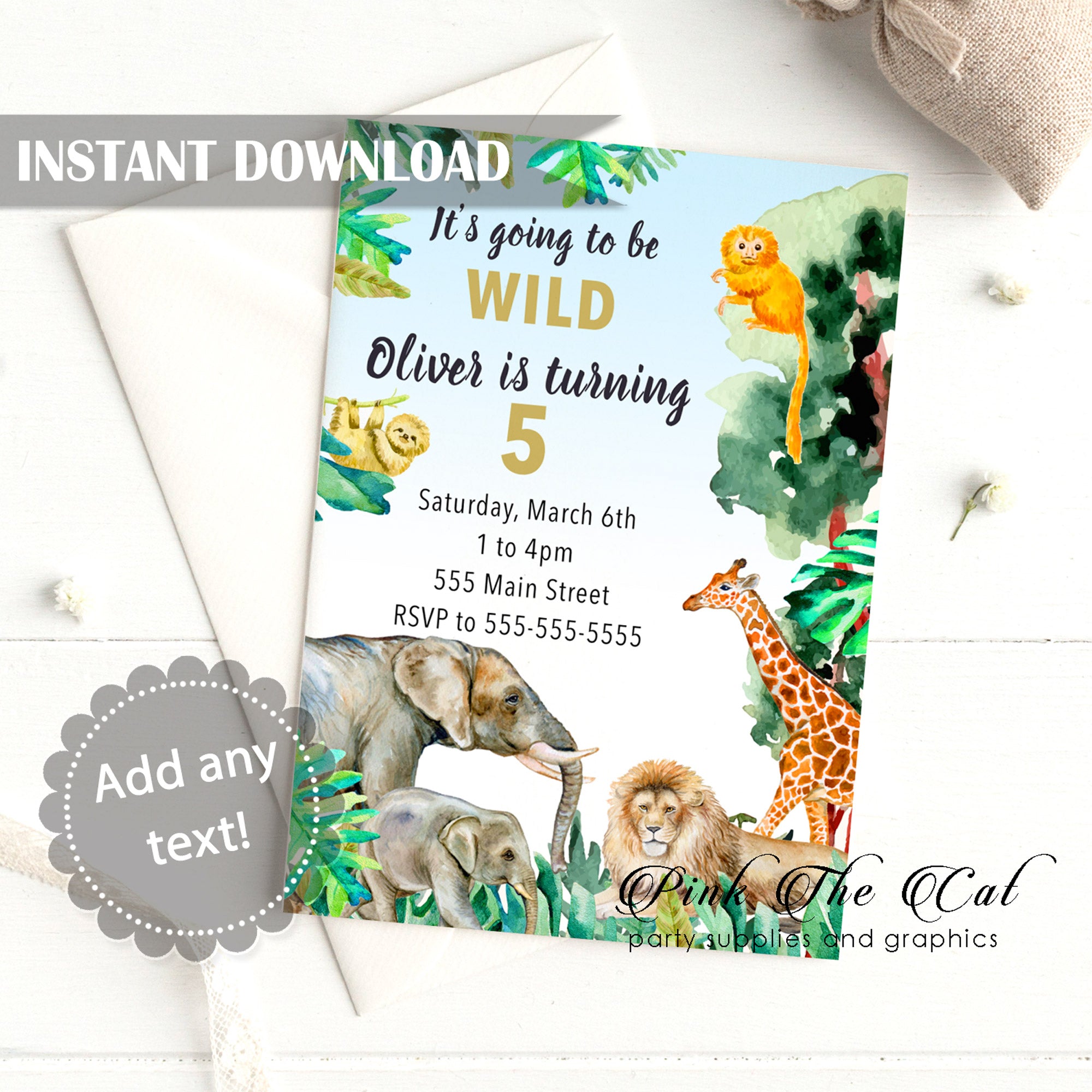 Safari Invitation Birthday Baby Shower Printable