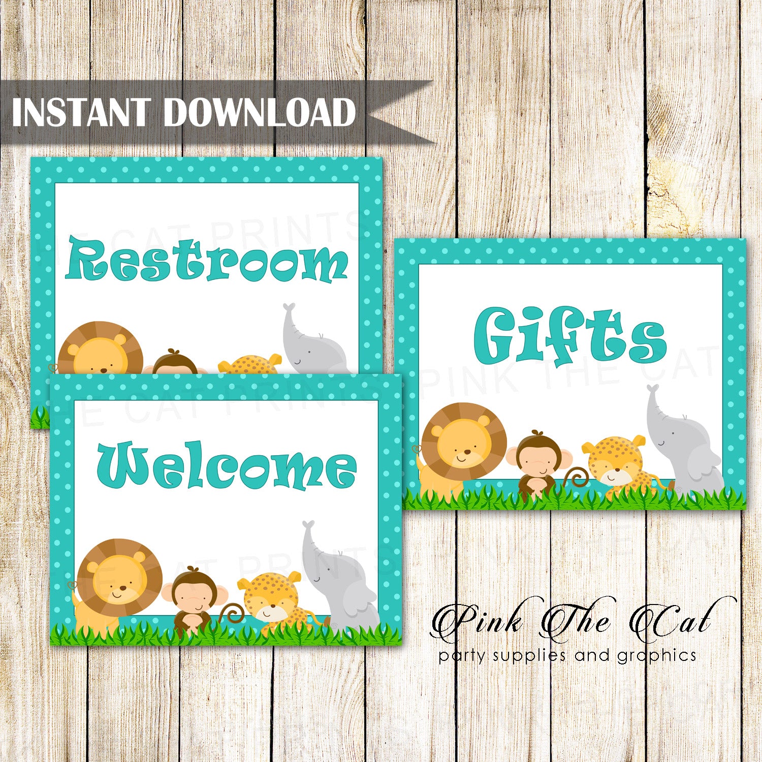 Teal Jungle Party Signs Decoration Boy Birthday Baby Shower