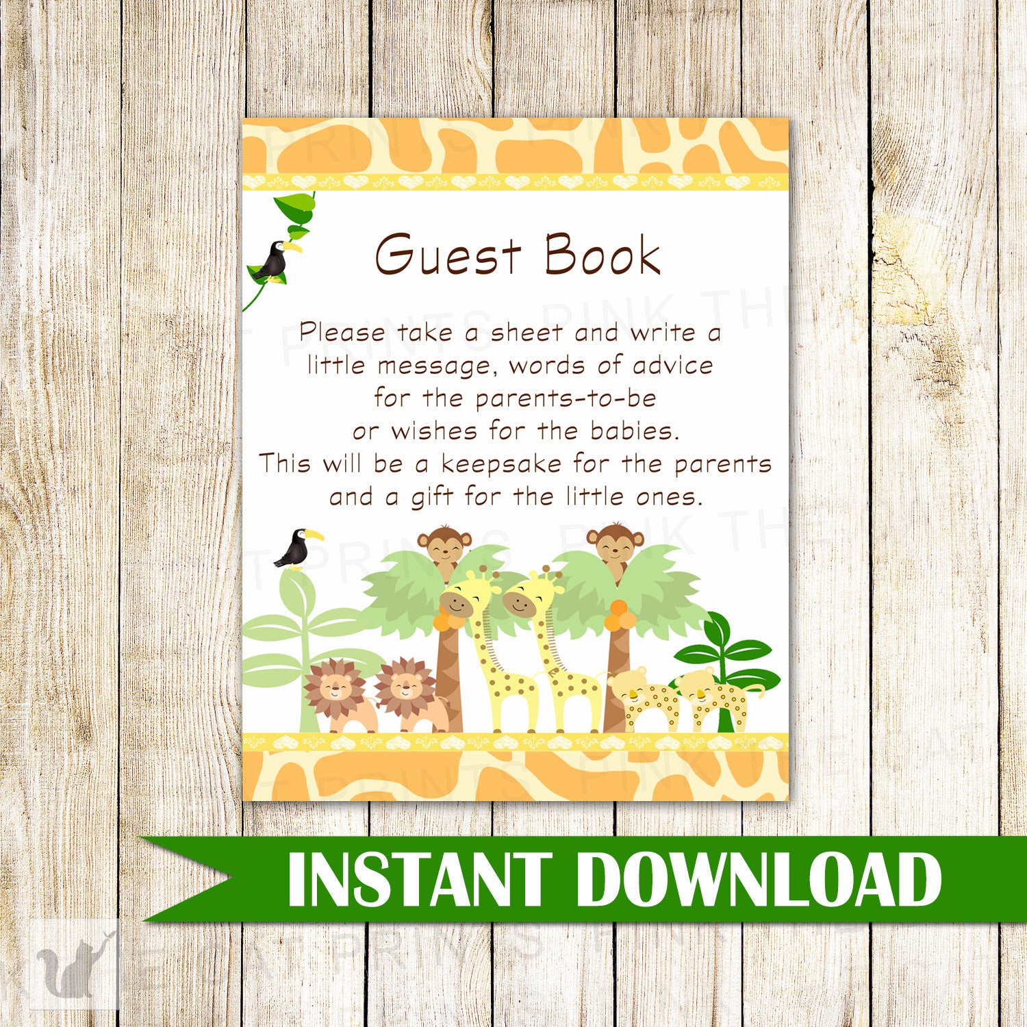 Baby Shower Guestbook Sign Blue Jungle