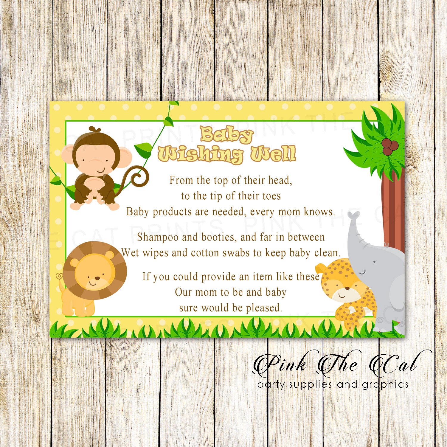 Jungle Wishing Well Card Baby Shower Yelllow Printable