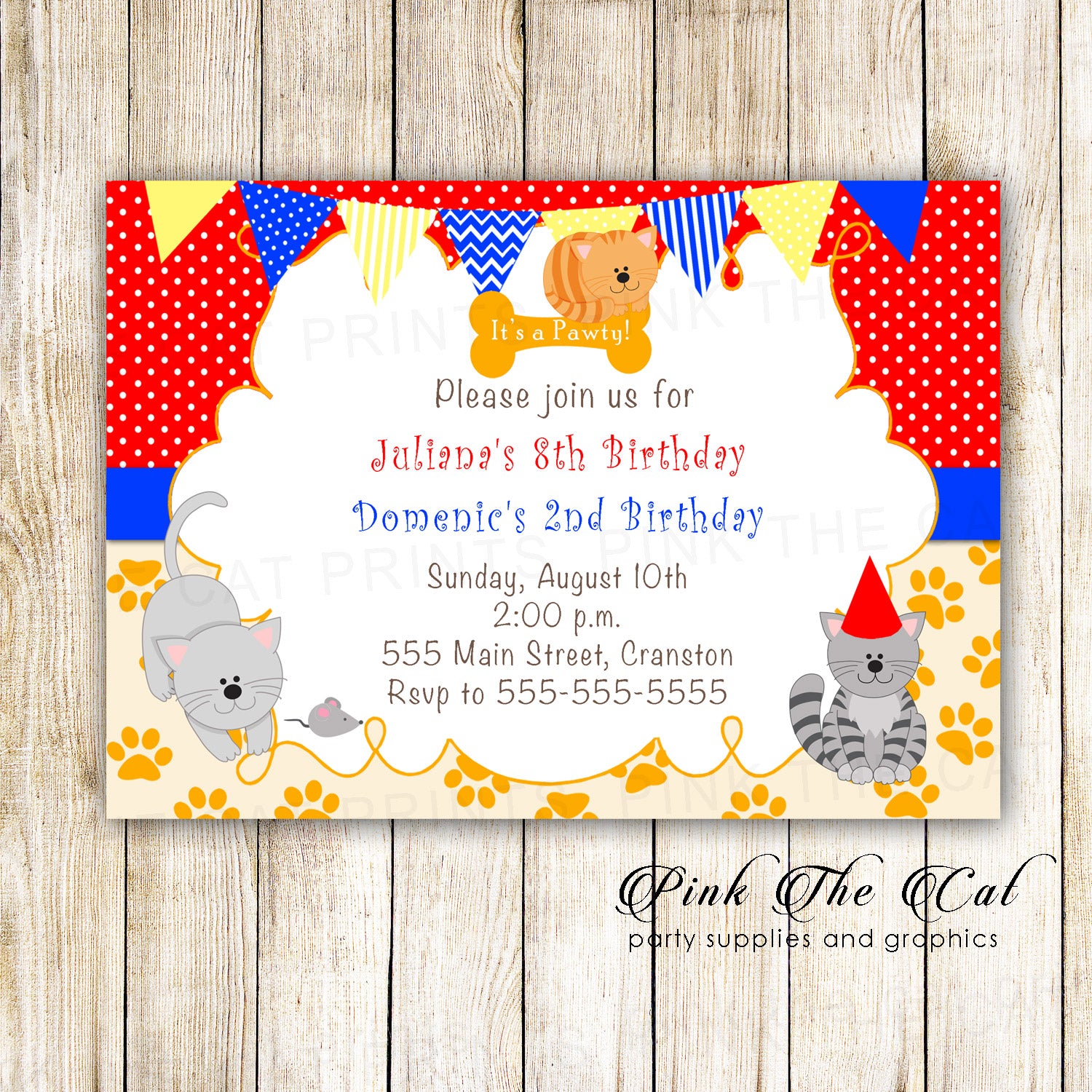 Kitten Invitation Girl Birthday Party Printable