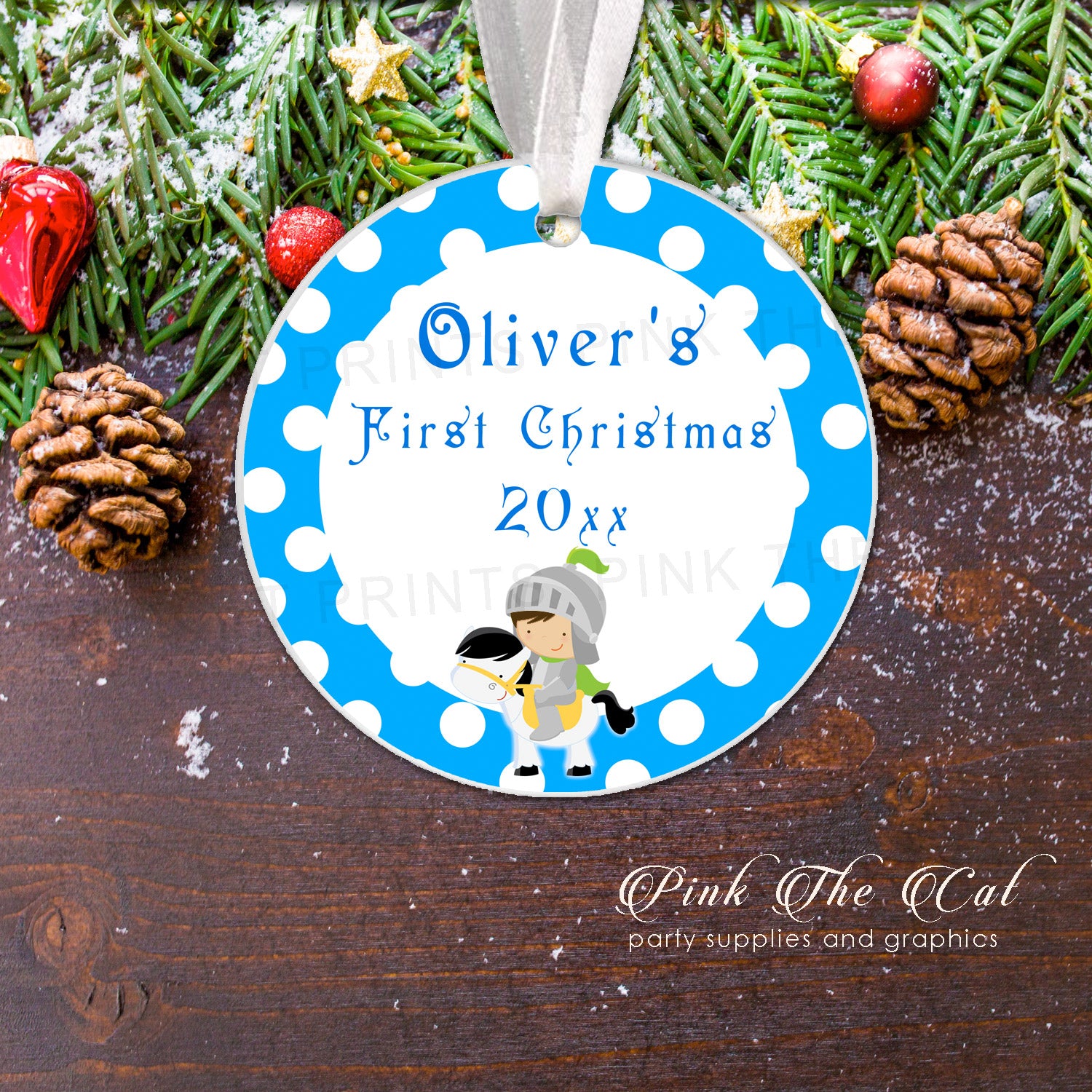 Personalized Christmas tree ornament knight prince boy